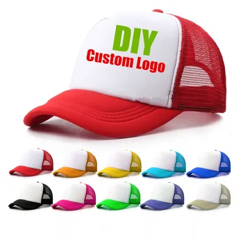 1 Peça de Logotipo Personalizado de Malha Chapéus dos Homens Trucker Hat Barato Adultos Ajustável de Poliéster, em Bonés de Beisebol Mulheres Snapback Chapéu de Design Livre