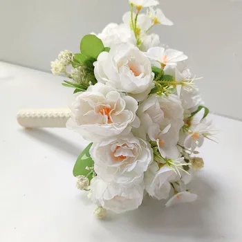 Branco da Noiva Buquê de Casamento para Dama de honra Flores Peônias Artificial de Noiva, Buquê de flor na lapela Alfinetes de Lapela Casamento Acessórios