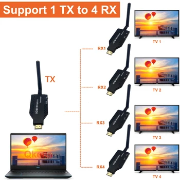 50m Wireless HDMI Extender de Vídeo Receptor-Transmissor 1 2 3 4 1x4 Apresentar para PS3/4 Câmera Portátil do PC Para a TV Monitor Projetor