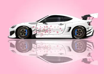 Sakura Flor de Cerejeira Decoração, Japonês Lado do Carro Decal, Tamanho Universal, Veículo de Grande porte Graphicscar Longa Faixa de Decalque 2PCS