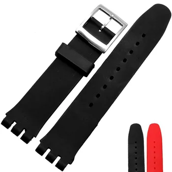 Silicone pulseira para a Swatch SUOB704/720SUOZ147/701 correia de pulso 17|19mm macio de borracha de pulseira preto vermelho marrom