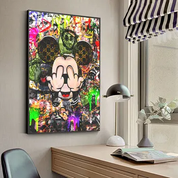 Disney Graffiti Arte Pop Mickey Mouse, Tela De Impressão, Arte De Parede Decoração Sala De Decoração Imagem Para Quarto De Crianças Sem Moldura