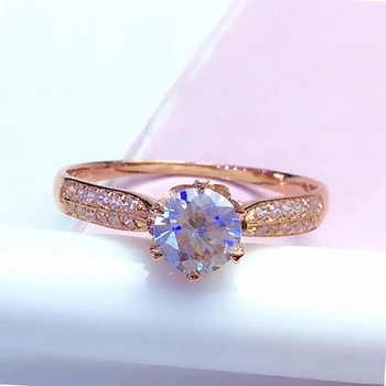 14K ouro rosa novo 585 roxo de ouro incrustada de cristal brilhante jóia anéis para as mulheres de abertura da série clássica de luz de jóias de luxo