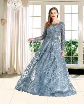 Vestidos de noite Azul de Luxo Longo 2021 Dubai Paetês Para as Mulheres da Festa, Casamento, Formatura HO1066