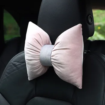 Bowknot bonito Carro Universal do Assento Encosto de cabeça Almofada de Pescoço de Carro Suprimentos Auto de Cintura do Carro de Apoio Acessórios de Interior para Mulheres