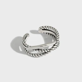 Versão coreana do anel de prata esterlina ins minimalista vento frio retro antigo linhas geométricas entrelaçadas anel feminino