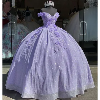 Doce e Brilhante, 16 Vestido Quinceanera 3D Appliquéd Frisada Vestido de baile de 15 Anos de Idade, a Princesa Masquerade Show Dress