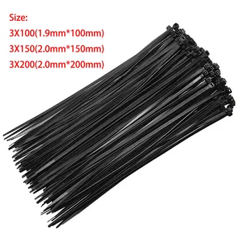 Plástico preto de Laço Prenda Zip Wrap Fio Alça de Nylon Auto-fecho de Nylon de Fixação Anel de Cabo 3X100 3X150 3X200 Plástico