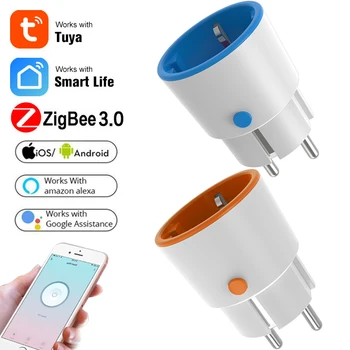 Tuya ZigBee 3.0 Smart Plug 16A UE Tomada Vida Inteligente Aplicação de Voz, Controle Remoto Vidros tempo do Monitor Funciona Com Alexa Inicial do Google