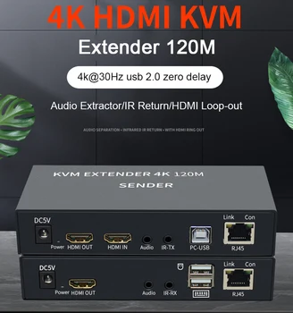 4K 120m HDMI KVM Extender Via Cat5e e Cat6 Ethernet Rj45 Cabo Conversor de Vídeo Receptor-Transmissor Kit Suporte a USB do Teclado Mouse