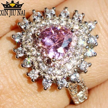Cor-de-rosa Zircão ouro 18K Anel de Noivado Casamento da Forma do Coração Ring Girl Parte do Anel de Dom 959 anéis de diamante para as mulheres