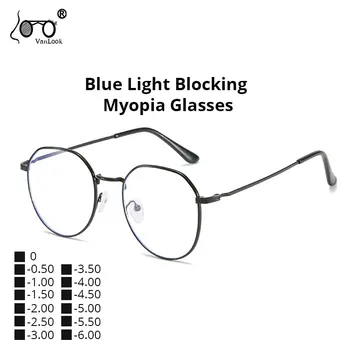 Miopia Mulheres de Luz Azul Bloqueando Computador Óculos Homens Metal Polígono Quadros de Espetáculo Para a visão 0-0.50-1.00-1.50 -6.00