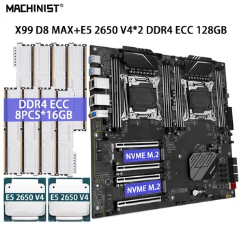 MACHINIS X99 placa-Mãe Kit Conjunto Com CPU Dual Xeon 2*E5 2650 V4 Processador LGA2011-3 128GB=16GB*8 DDR4 ECC Memória RAM X99 D8 MAX.