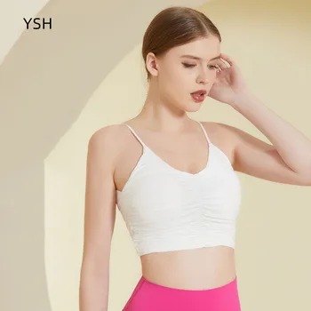 YUSHUHUA Sexy Dobras Funda Colete de Esportes em Forma de V de Beleza Yoga Colete de Mulheres sem Mangas de Fitness com T-shirt Peito Almofada Ginásio Tops