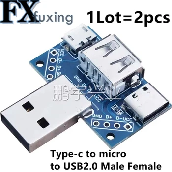 2pcs USB Cabeça de controle Macho Conector USB Tipo-c Micro Fêmea USB 2.54-4P Teste de Transferência de Placa de Adaptador USB Placa de XY-USB4