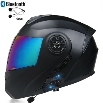 Homens, Mulheres, Inverter-se de um Capacete de motociclista Duplo Anti-Nevoeiro Viseiras Fone de ouvido Bluetooth Embutido No Forro Destacável PONTO Aprovado Casco Moto