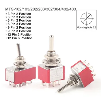5PCS em Miniatura Alternar MTS-102/103/202/203/302/304/402/403 NO-ON-OFF-ON 5A125V 2A250V 3/6/9/12 Montagem do Pino de 6mm