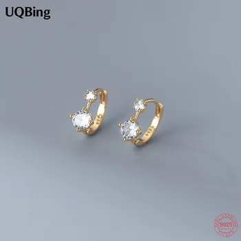 Moda Geométrica de 18K, Banhado a Ouro CZ Zircão Clipe de Brincos Para Mulheres 925 Prata Esterlina Jóias de Casamento