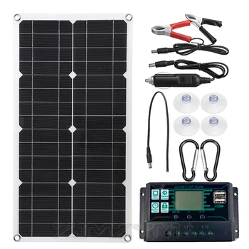 250W Painel Solar 540*280mm+10A/20A/30A/40A/50A/60A Controlador de 12V24V Dupla Porta USB Exterior Carregador de Bateria Portátil Sistema Solar