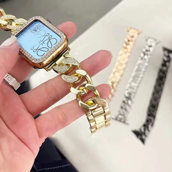 De Aço inoxidável de Luxo Pulseira de Diamante para a Apple Faixa de Relógio de 7 41 6 5 4 38 42 mm de Metal dourado, Alça para iwatch 40 mm 44mm 41 45