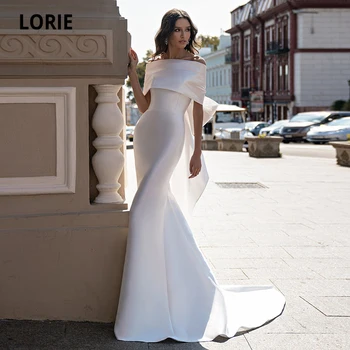 LORIE Sereia Vestidos de Noiva com laço sem Alças de Cetim Branco Vestido de Noiva Marfim, Feito-Vestido de Noiva vestido de noiva 2020
