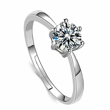 Prata 925 esterlina de Shining crystal Par de Anéis Para as mulheres de tamanho ajustável de Moda de Luxo Festa de Casamento Acessórios, Jóias de Presente