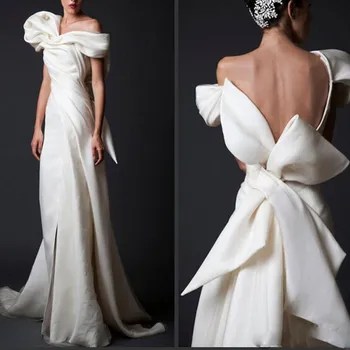 robe de mariee Marfim Vestidos de Noiva vestido de noiva Longo Vestido de Noiva Com laço gelinlik Uma Linha de Pregas Vestido de Noiva Dubai