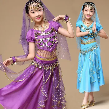 4pcs/Set Garoto de Dança do Ventre, Figurinos Definir Dança Oriental Trajes Bellydance Conjunto de Meninas Egípcio Bollywood Indiana Crianças de Dança do Ventre
