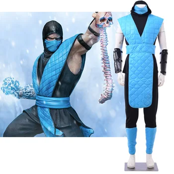 Mortal Kombat Sub Zero Cosplay Traje de roupa de jogos Adulto Traje Ninja AZUL Lutador máscara do traje de roupa