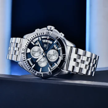 BENYAR Marca de Topo Nova Homens Relógio de Aço Inoxidável do Jubileu de Faixa de Relógio Impermeável 30M Cronógrafo de Luxo Homens relógio de Pulso de Quartzo reloj