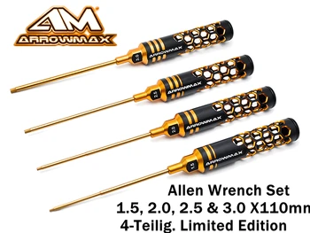 Original arrowmax AM-419993 VERSO Chave Allen Conjunto 1.5 2.0 2.5 3.0 X110mm de Ouro Preto Leve e oco profissão rc ferramenta de peças