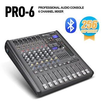 Profissional de 6 Canais de DJ Console Mixer de Áudio Com 256DSP Bluetooth USB 48V Para a Fase de Computador para Gravação do Webcast Music Studio