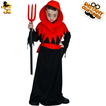 Garoto Diabo Veste Traje de Halloween Papel de Play Boy Vermelho com Capuz Assustador Diabo Roupas Roupas para a Festa de Purim Fantasias