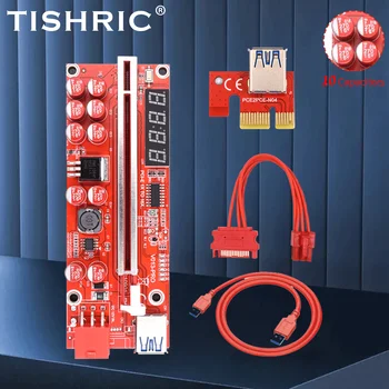 TISHRIC PCIE Riser 013 Pro GPU Riser PCI-E 16x Riser USB3.0 Cabo PCI Express x16, 10 de Capacitores Display de Temperatura Para a Mineração