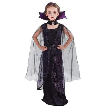 Menina do Morcego Vampiro Cosplay Traje Crianças de Halloween Gótico Aranha Vestidos de Carnaval Páscoa Purim Vestido de Fantasia