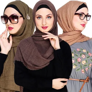 180*100CM Mulheres Plissado Hijab Algodão Muçulmano Véu Islâmico turco de Turbante foulard femme musulman Instantâneas, Cachecol, Xale Envoltório