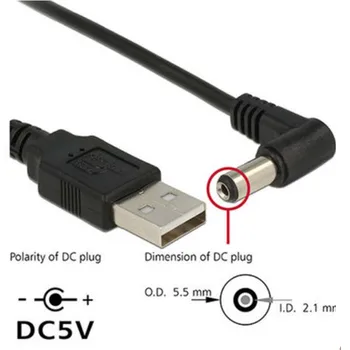 Ângulo de 90 PC Portátil USB Macho para 5V DC 5.5 mm x 2,1 mm Barril Conector do Cabo de Alimentação novo