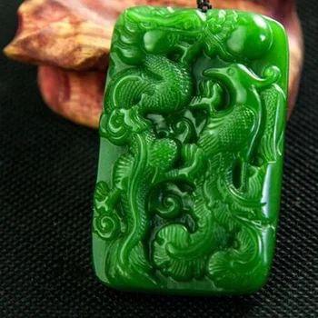 Verde Natural esculpida à Mão do Dragão e da Fênix de Jade Pingente Fashion Boutique de Jóias de Homens e Mulheres Colar de Presente Acessórios