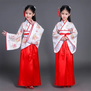 Meninas Chinês Antigo Traje De Crianças Tradicional Vintage Étnica Hafu Vestido De Crianças De Dança Popular Desempenho Da Fase Retro Tang Terno