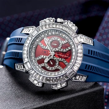 MISSFOX 2022 Novo Relógio Para Homens Moda Diamante de Gelo Fora de Relógios de Luxo, o Hip Hop Esporte Impermeável Relógio Masculino 50mm Grande Dial