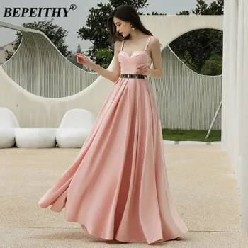 BEPEITHY Querida cor-de-Rosa Vestido de Noite de Luxo Longo 2021 Festa de Pérolas Corpete Prom Vestido Formal Mulheres Elegantes Plus Size Com Cinto