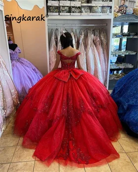 Chegada Nova 2023 Vermelho Vestidos De Quinceanera Com Arco Apliques De Miçangas Lantejoulas Rendas Artesanais Bola Vestidos De Vestidos De 15 Anos Elegante