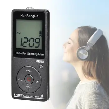 DRH-602 Rádio Digital Recarregável Fácil de Operar Bolso Rádio LCD de Exibição Mini Rádio FM/AM Portátil de Bolso de Rádio para Caminhadas