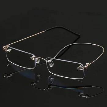 Moda Rimmless Óculos De Leitura Flexíveis Em Liga Sem Moldura Eyeglassses Com Case Retro Praça Armação De Óculos Para Os Homens De Dioptria+3.5+4