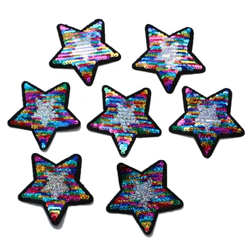 Brilhante colorido de Cinco pontas de estrelas lantejoulas ícone applique bordado patches para o DIY de Ferro em emblemas de roupas com etiquetas