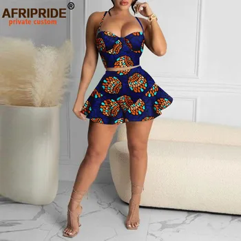Africano de Roupas para Mulheres Crop Tops e Mini-Saias 2 peças de Conjunto Sexy de Festa de Impressão com Trajes de Ancara Roupas Africanas Vestidos A2226005