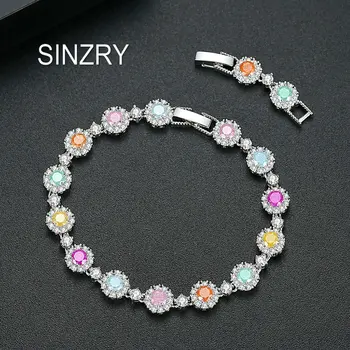 SINZRY novo colorido cúbicos de zircônia redonda Charme pulseiras elegante brilhante CZ ajustável pulseira jóias acessório presente menina