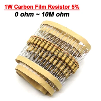 20PCS 1W Resistores de Filme de Carbono de 5% 1R-10M 10R 47R 100R 220R 1K 10K 4K7 100K 560K 1M 3M3 de ohm ibuw Cor Anel de Resistência 200K