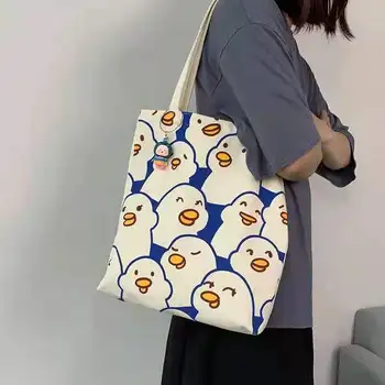2021 Sacos de Lona Bolsa para Mulheres Shopper Bonito Pato Sacola com Zíper Designer Saco de Estilo Japonês de desenho animado Pequeno Saco de Ombro