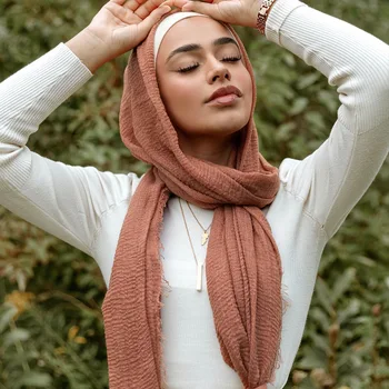 70*175Cm Hijab Muçulmano para as Mulheres Dobra Hijab Lenço de Algodão Macio, Cor Sólida Lenço Islâmico Eid Turbante Muçulmano para a venda por Atacado